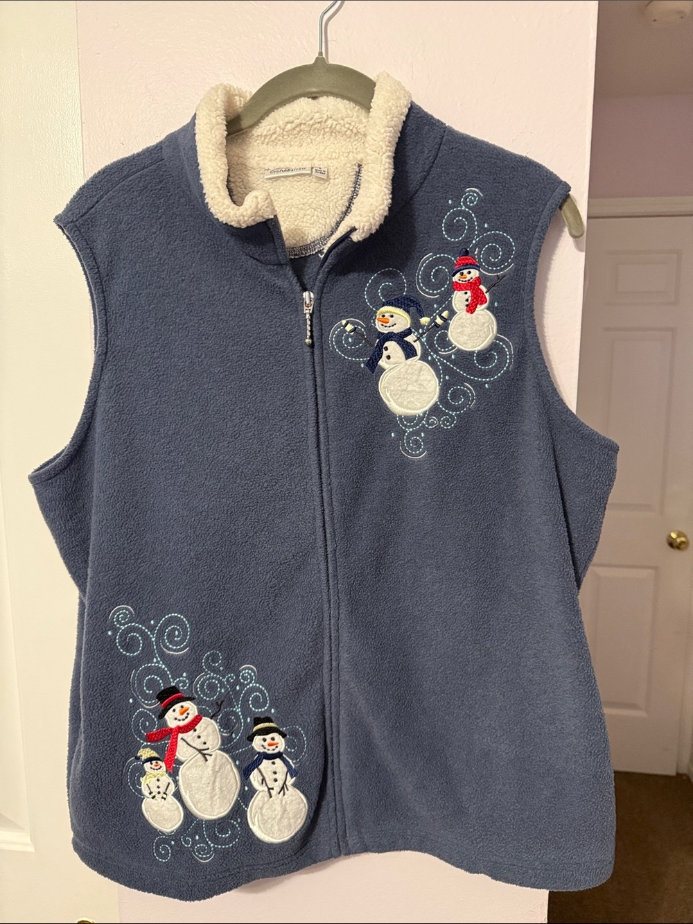 croft & barrow Navy Blue Kids Fleece Vest with Snowman Embroidery
